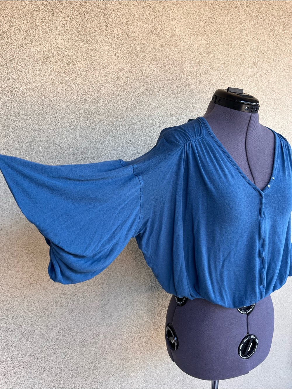 Free People Blue V-Neck Dolman Sleeve Blouse